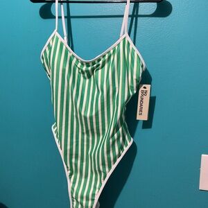 No Boundaries Green & White Striped Girls' One-Piece Swimsuit